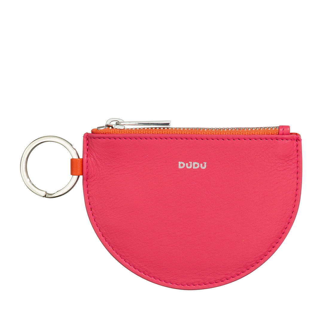 DUDU Mini Leather Coin Bag for Women with Zip Zip and Two-tone Keychain Slim Design