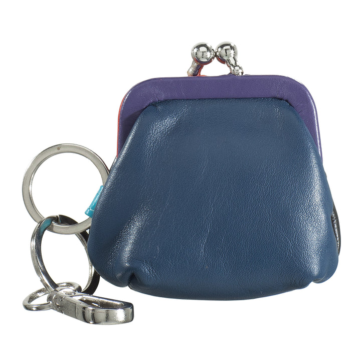 DuDu Porte-monnaie et porte-clés en cuir véritable coloré avec fermeture Clic Clac et double crochet pour les clés