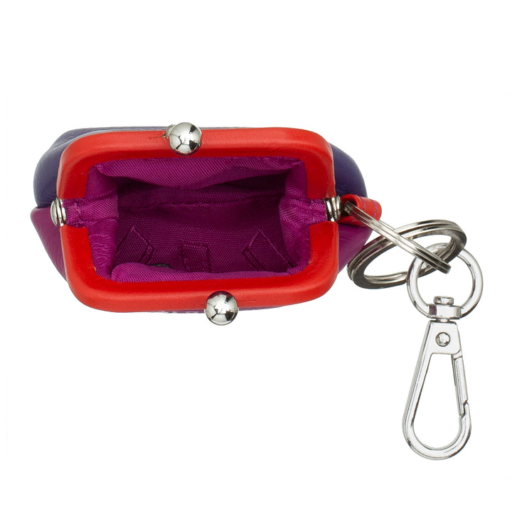 DuDu Porte-monnaie et porte-clés en cuir véritable coloré avec fermeture Clic Clac et double crochet pour les clés