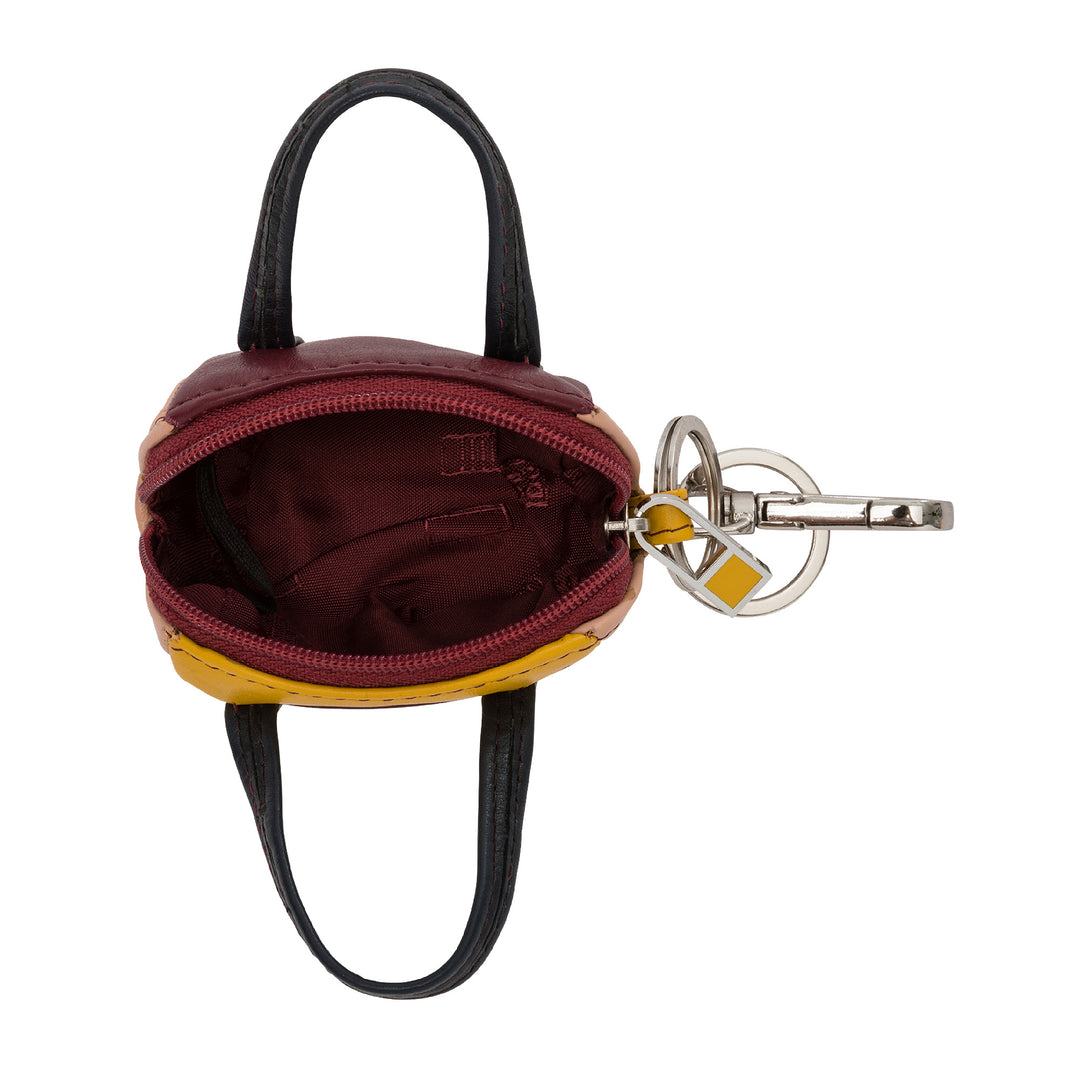 DUDU Keychain Colored Leather Bag Mini Bag with Zip 2 Ring and Carabiner