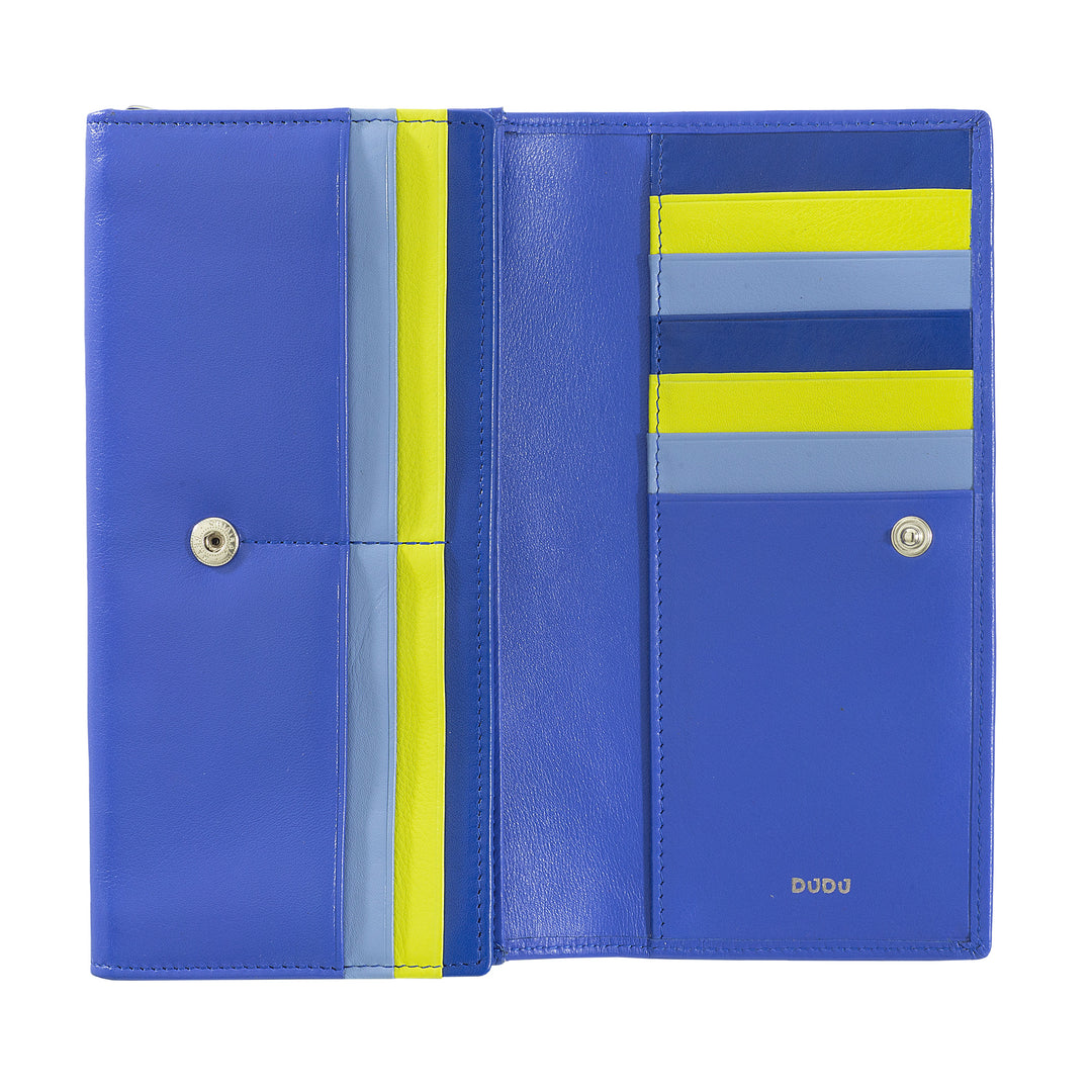 DUDU Portafoglio Donna Pelle RFID Design Colorato Lungo con Portamonete Zip 18 Porta Carte e Chiusura a Bottone