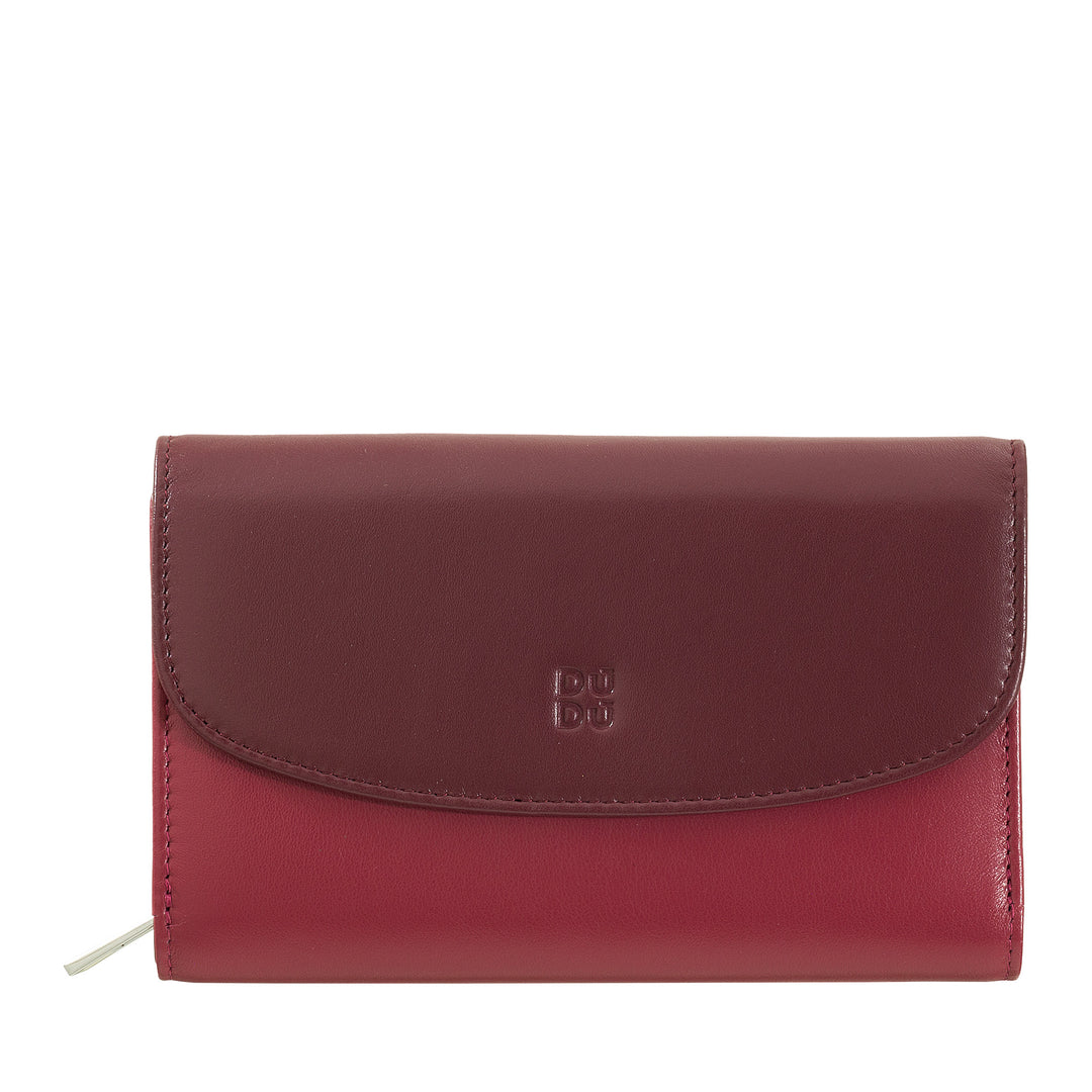 DUDU Women's Wallet in Colored Soft Leather, Zipped Coin Bag, 12 Card Holder, Multicolor