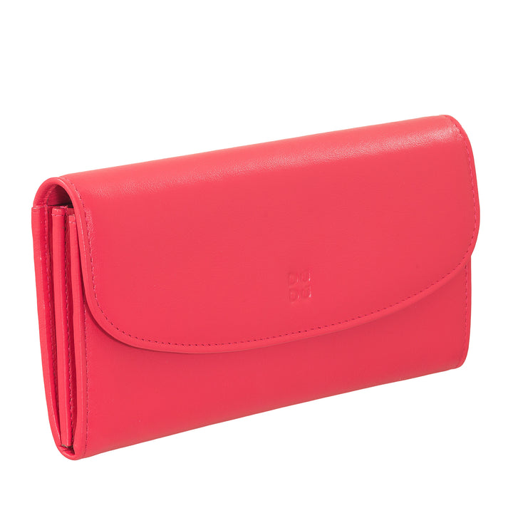 DUDU WOMEN LARGE WORLD IN COLORED LEATHER, Continental portfolio, credit cards pockets, hinge testers