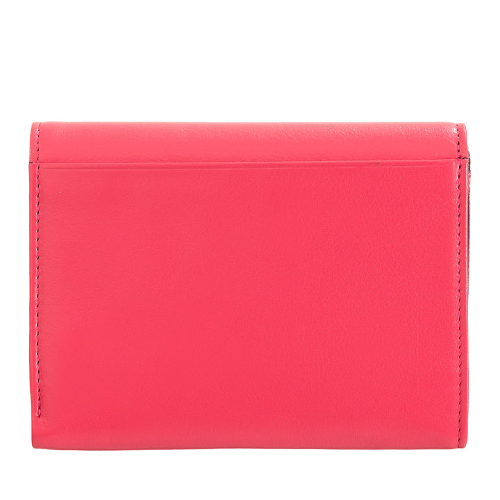 DUDU Women's Real Leather RFID Wallet with Coin Wallet, Colored Double Fly Wallet Credit Card Holder