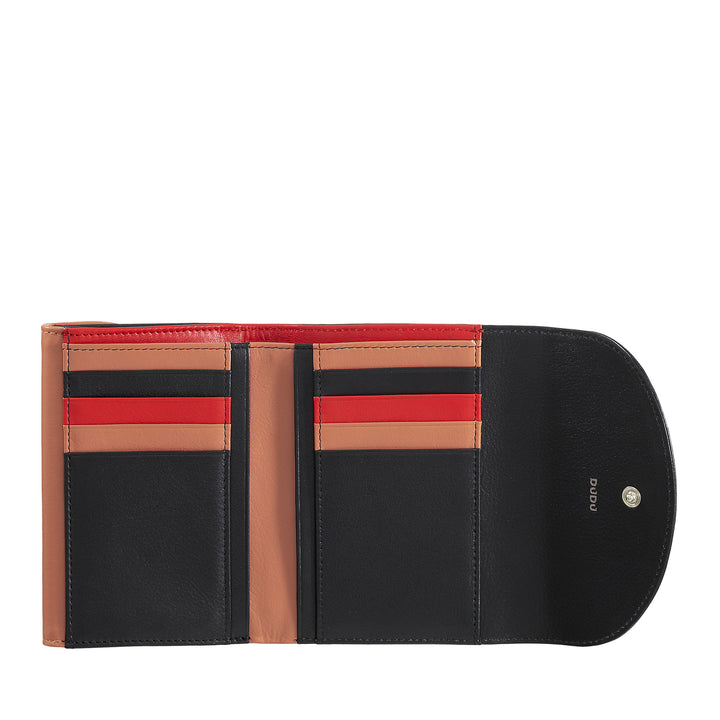 DuDu Cartera de cuero genuino RFID para mujer con monedero, carteras de colores doble aleta titular de tarjeta de crédito