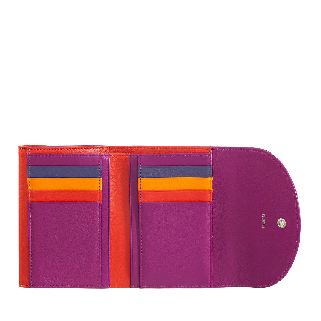 DuDu Cartera de cuero genuino RFID para mujer con monedero, carteras de colores doble aleta titular de tarjeta de crédito