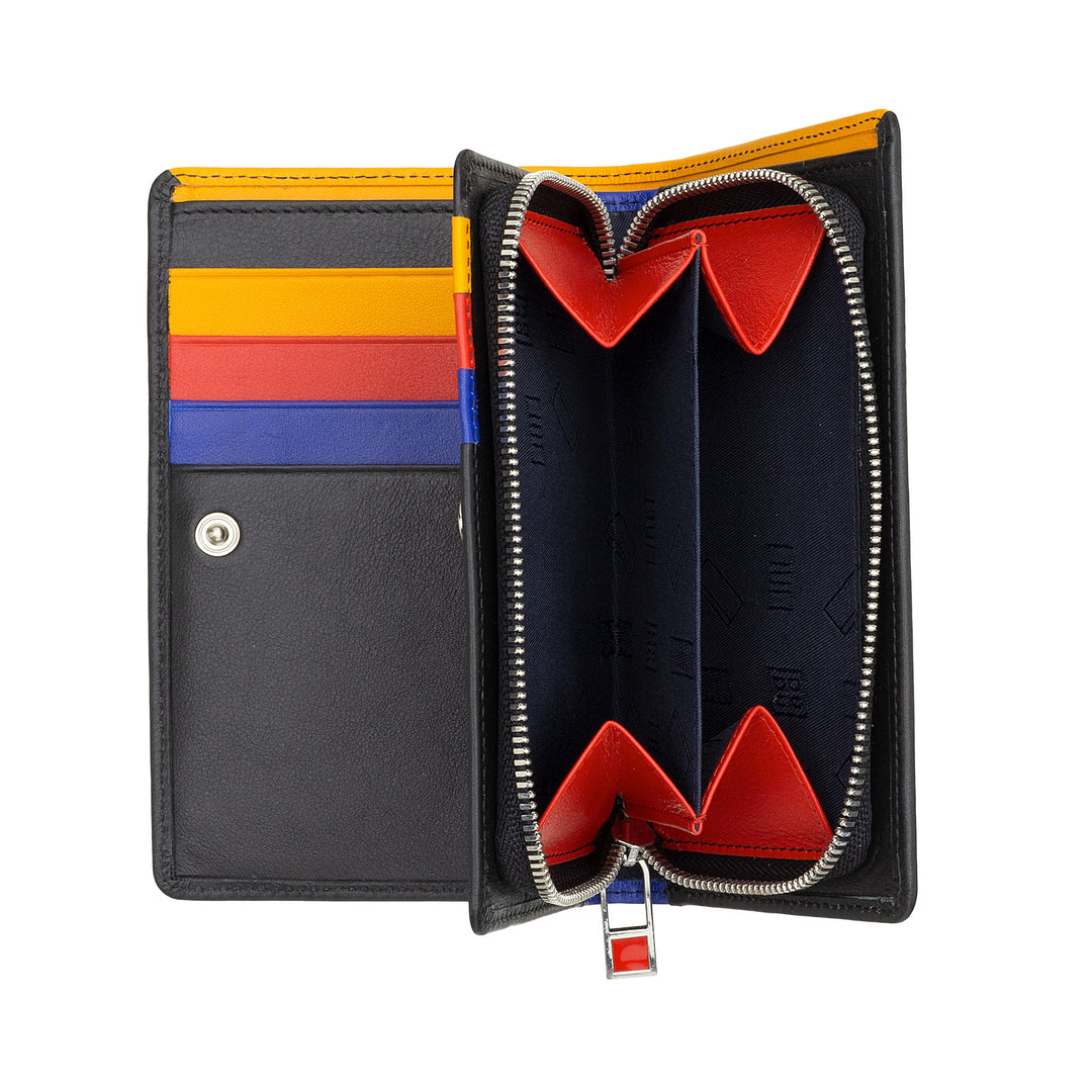 DuDu Färben von Frauen Brieftasche RFID in mehrfarbiger Leder mit Reißverschlusshaltern, Kartenhaltertaschen und Karten