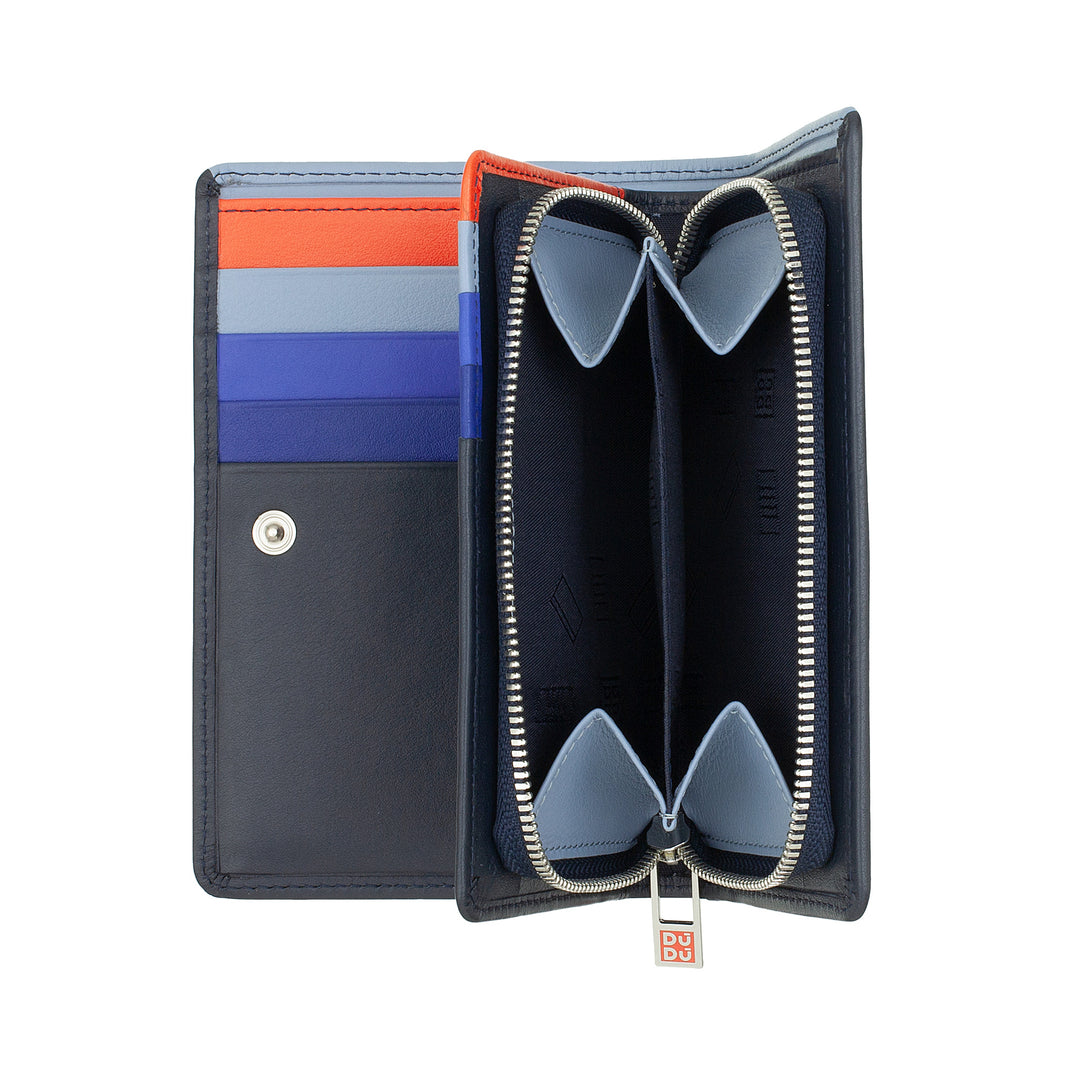 DUDU Colorful Women's Wallet RFID Multicolor Leather with Zipped Coins, Card Holder Pockets and Card Card Cards