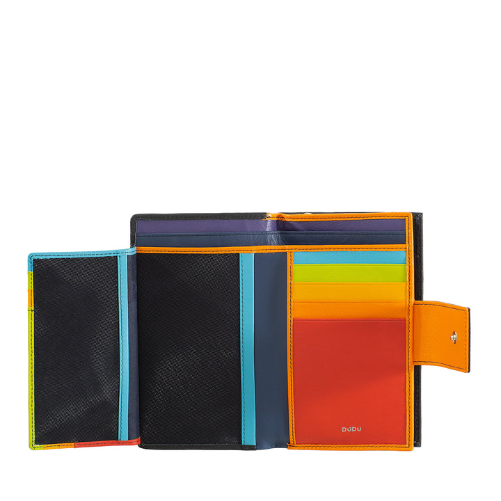 DuDu Portefeuille pour femme RFID Grande capacité en cuir véritable multi compartiment avec porte-monnaie à fermeture à glissière et porte-cartes