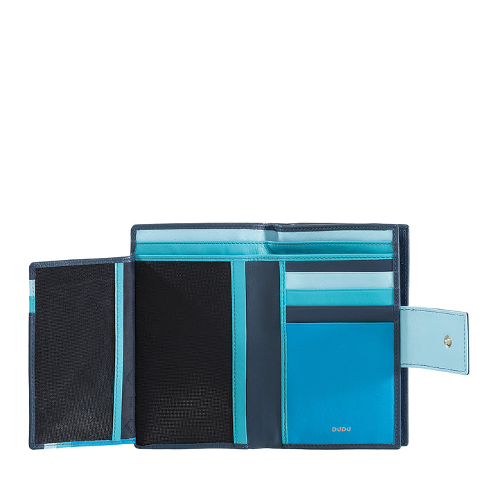 DuDu Frauen Brieftasche RFID große Kapazität in echtem Multikophon -Testleder mit Reißverschlusshalter und Kartenhalter