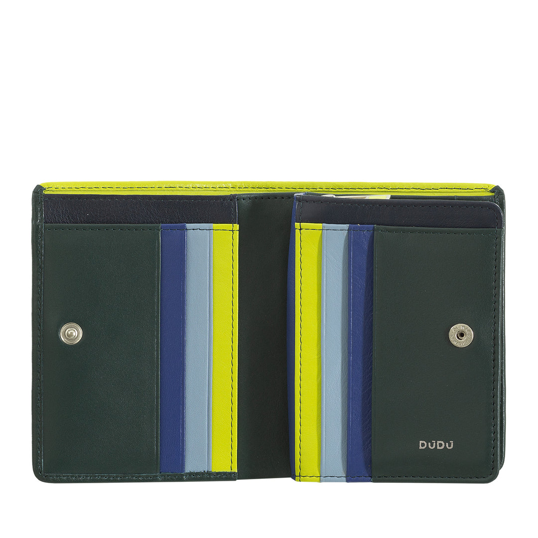 DuDu Portefeuille pour femme en cuir coloré Porte-cartes et mouchoirs avec porte-monnaie Zip et bouton
