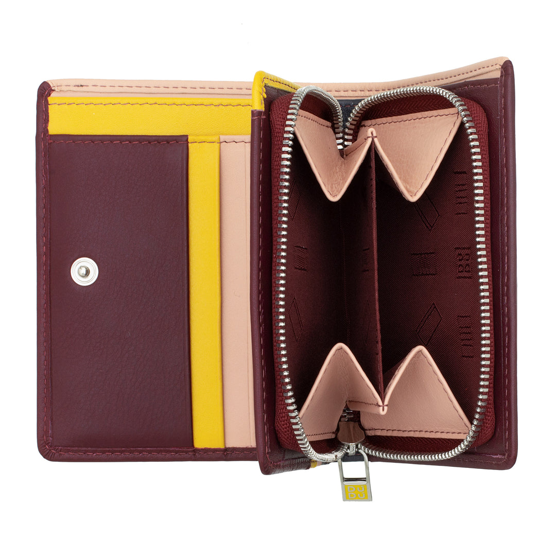 DUDU Women's Wallet Small Colored Leather Card Holder and Tiles with Zip and Button Coin Wallet