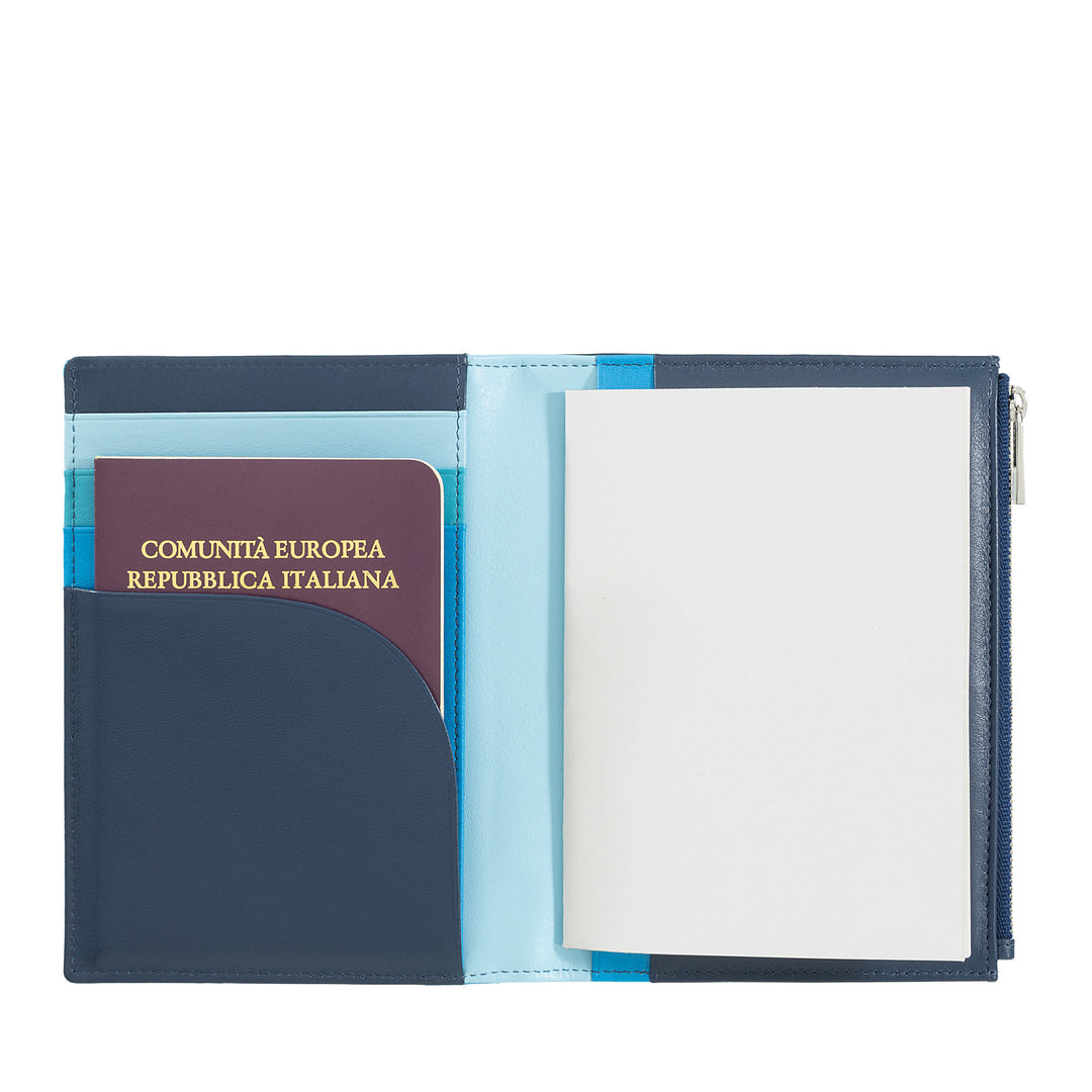 DuDu Portapapeles de viaje de cuero RFID Porta pasaportes Block Notes A6 con cremallera lateral