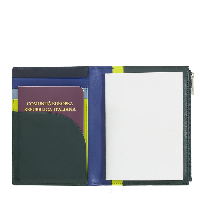 DuDu Portapapeles de viaje de cuero RFID Porta pasaportes Block Notes A6 con cremallera lateral