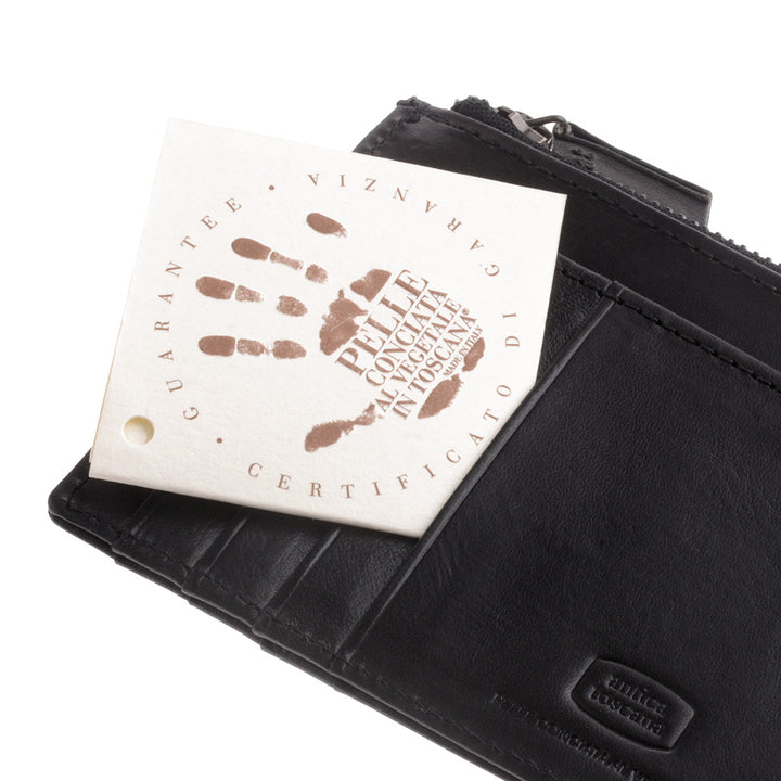 Ancient Toscana Portefeuille Hommes Slim en cuir véritable avec 8 poches Porte-cartes Cartes Textile Documents et compartiment Zip Porte-monnaie