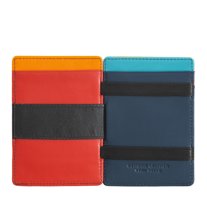 DuDu Magic Wallet Men Magic Wallet in farbenfrohen mehrfarbigen Leder mit 6 Kreditkarten -Slots
