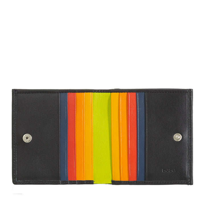 DuDu Cartera RFID de cuero multicolor para tarjetas y monedas