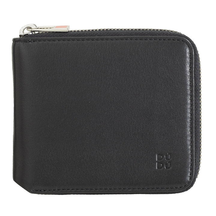 DUDU Men's Wallet RFID Leather Coins with Zipper Outdoor Zip Small with 6 Slot Cards