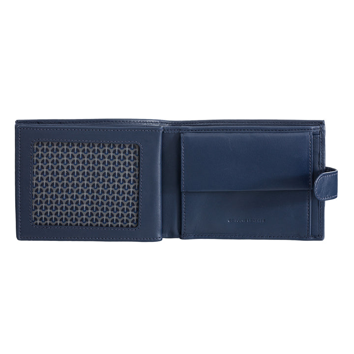 Nuvola leather wallet for men in soft trifold soft leather with door holder and button closure