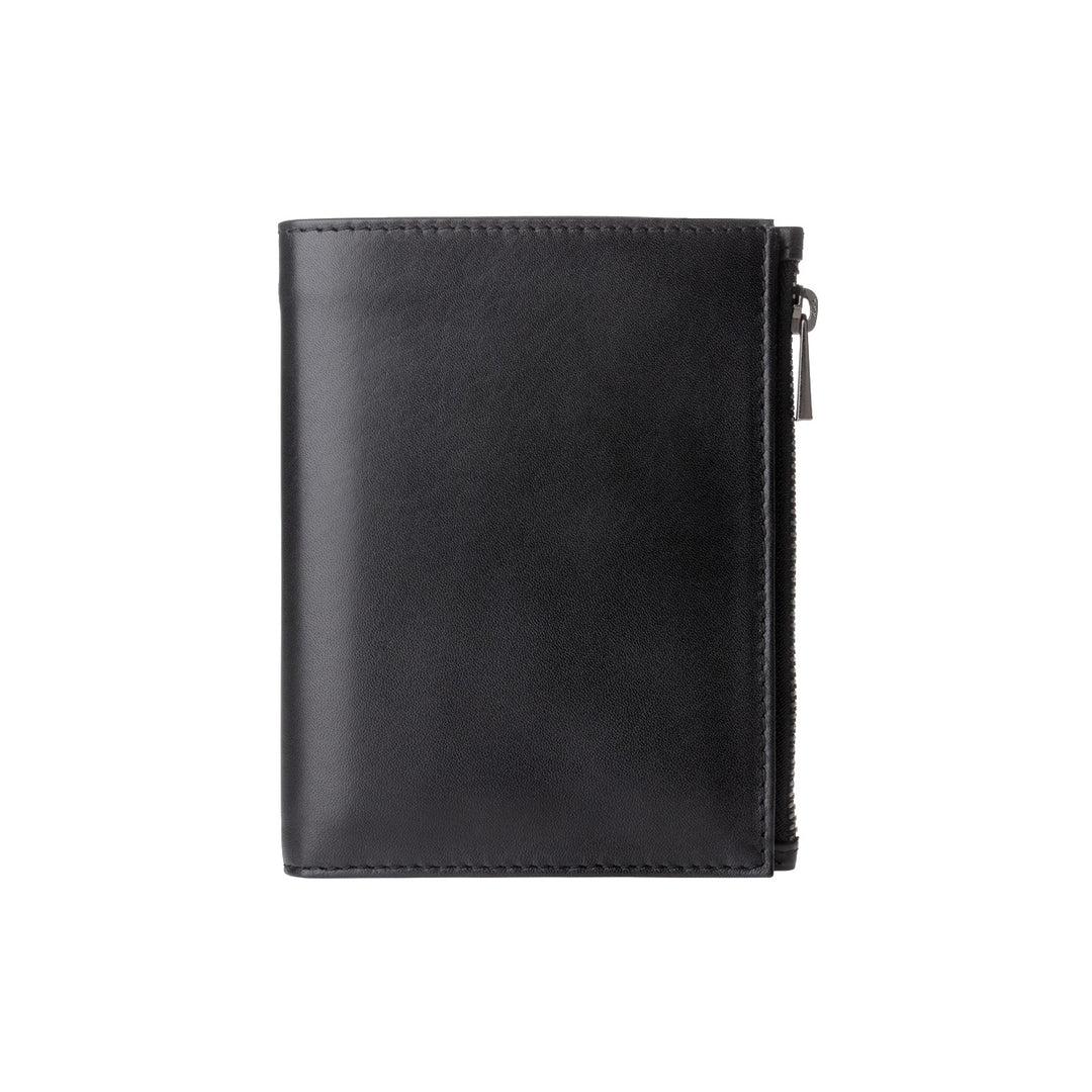 DUDU Men's Genuine Leather Wallet Vertical Slim Card Holder with Zip Suitable for Identity Card