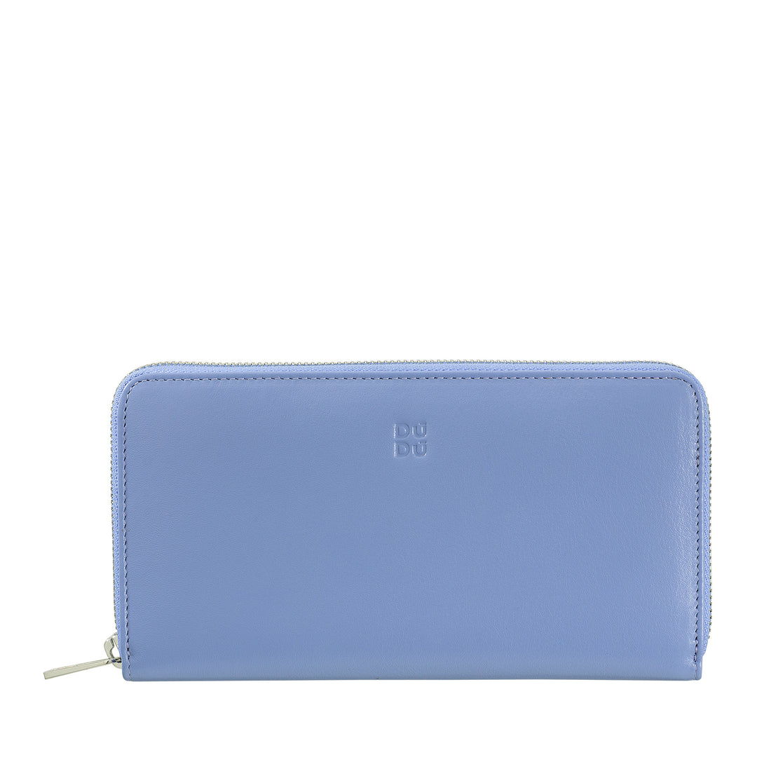 DUDU Women's Large RFID Wallet Genuine Leather Colorful Zip Around