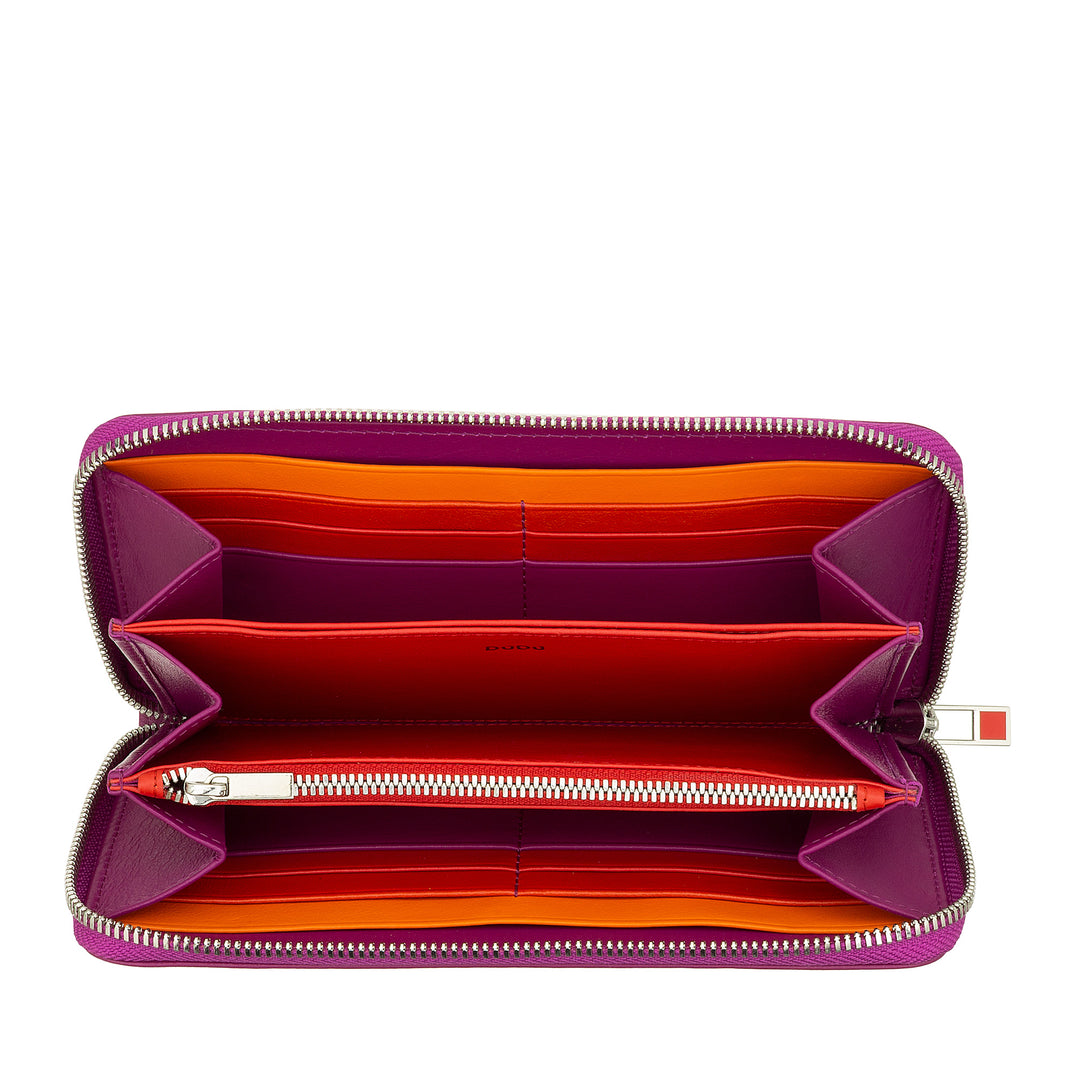 DuDu Großartige RFID -Frauenbrieftasche von Vera -farbigem Leder Reißverlauf herum