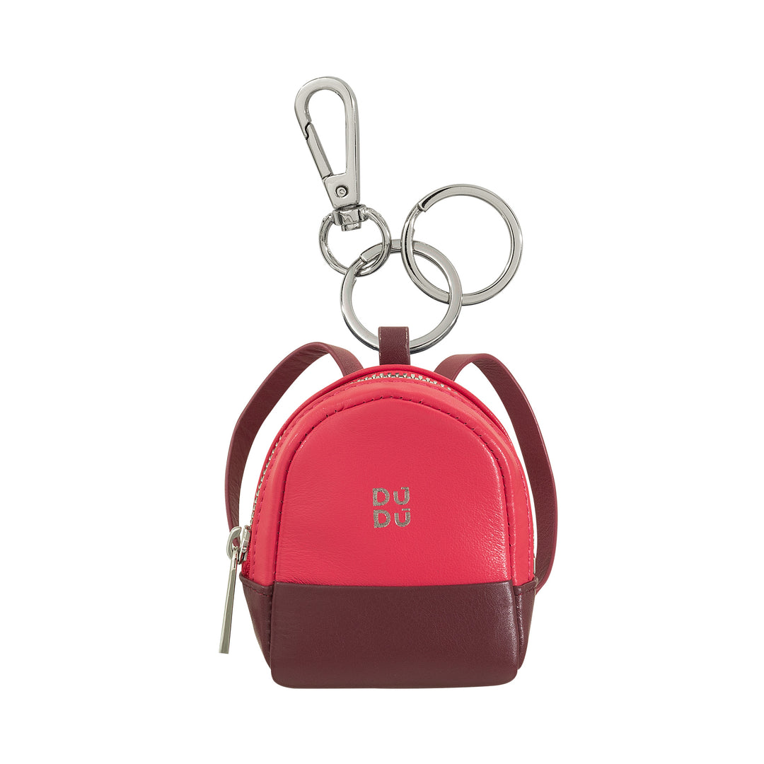DUDU small door bag with keychain woman in leather, design with mini backpack, zip zipper, double ring and carabiner