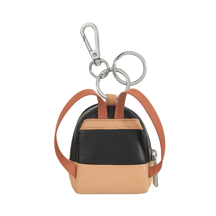 DUDU Small Coin Bag with Women's Leather Keyring, Mini Backpack Design, Zipper Zipper, Double Ring and Carabiner