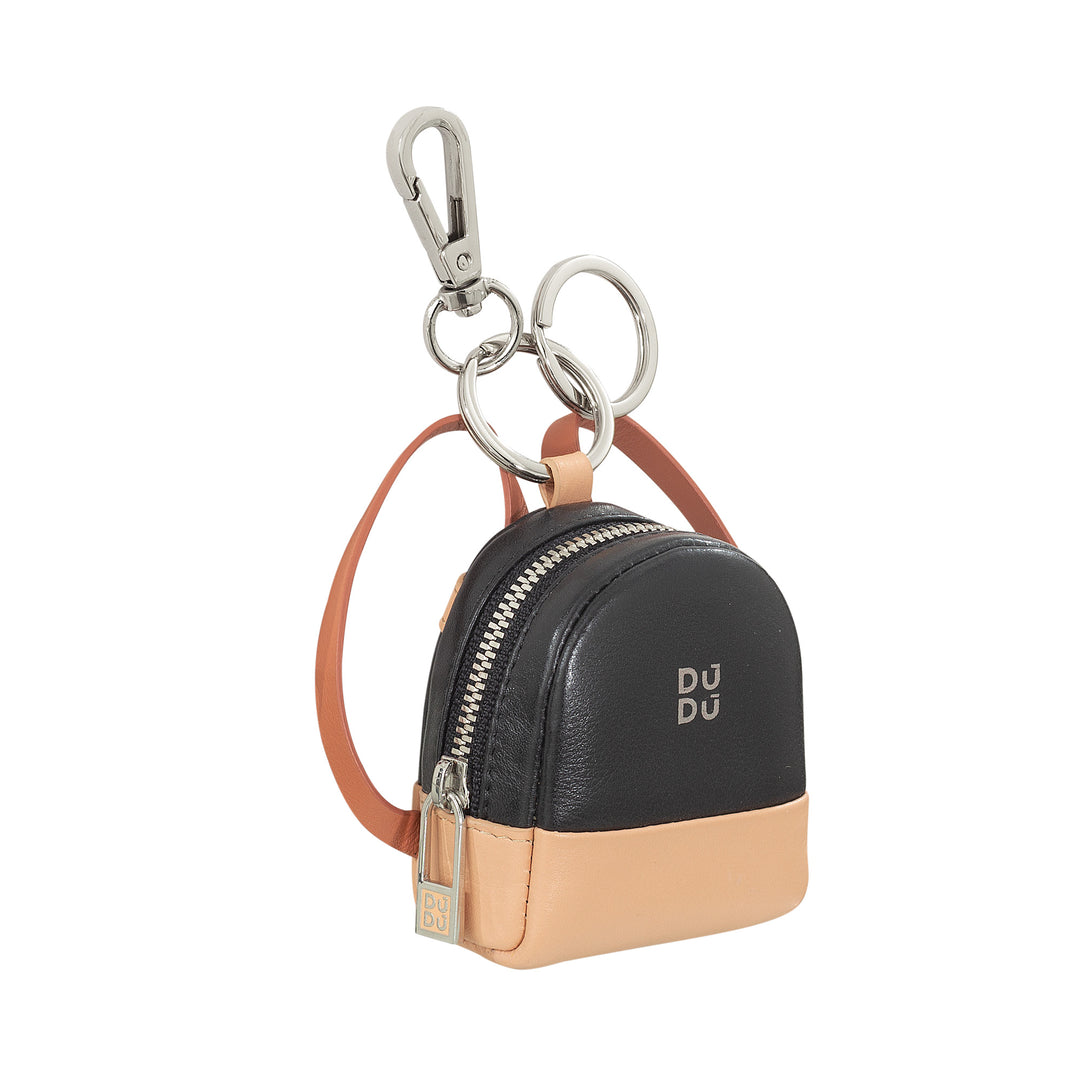 DUDU Small Coin Bag with Women's Leather Keyring, Mini Backpack Design, Zipper Zipper, Double Ring and Carabiner