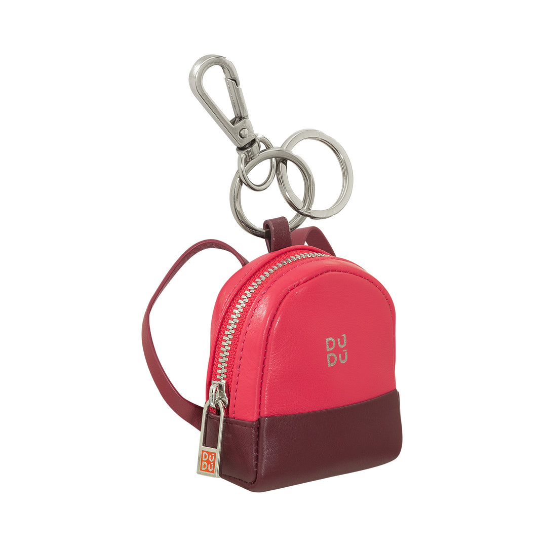 DUDU small door bag with keychain woman in leather, design with mini backpack, zip zipper, double ring and carabiner