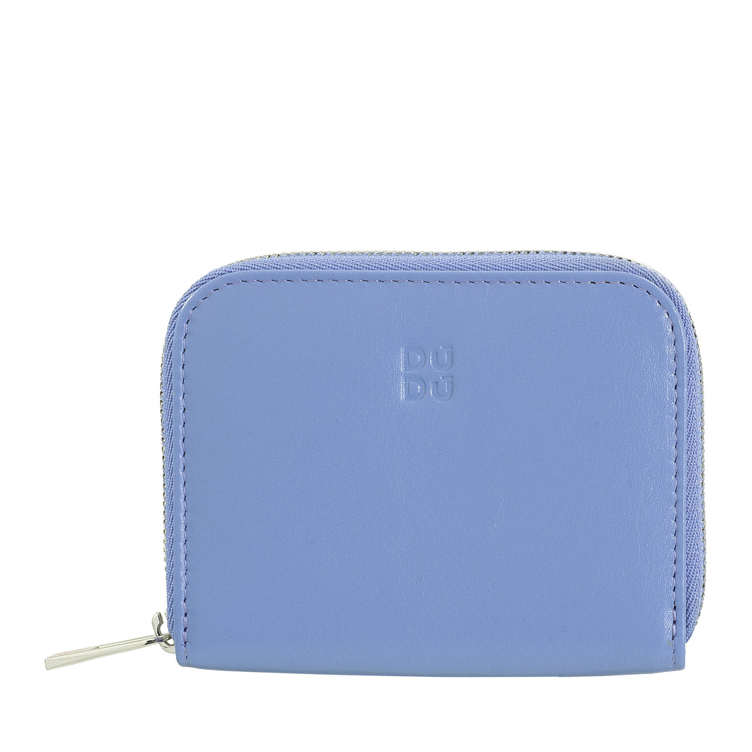 DUDU Portamonete Men's Woman Piccolo Pocket in Colored Leather with zipper, Card holder pockets, compact wallet