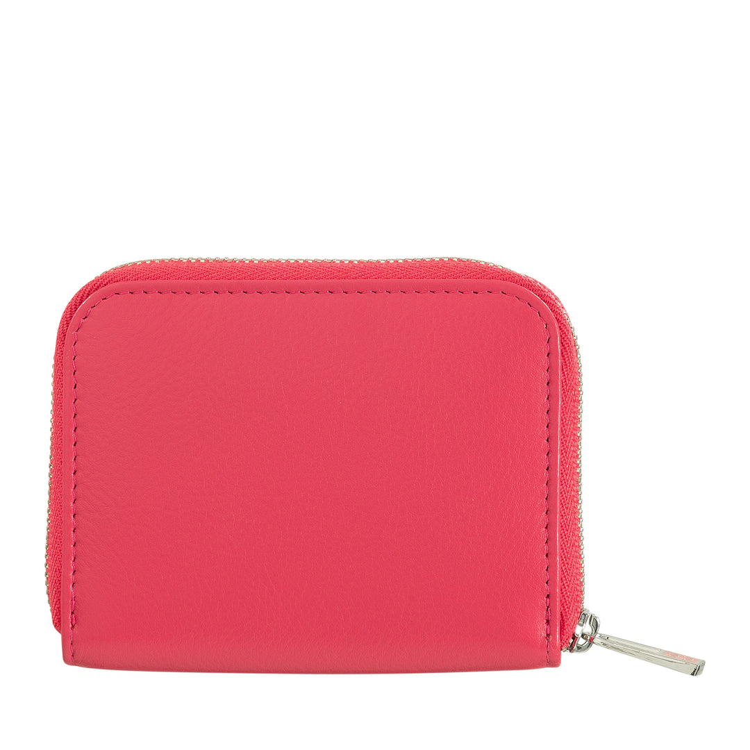 Dudu Portamonete Woman Mujer Piccolo Pocket en cuero de color con cremallera, bolsillos portátiles, billetera compacta