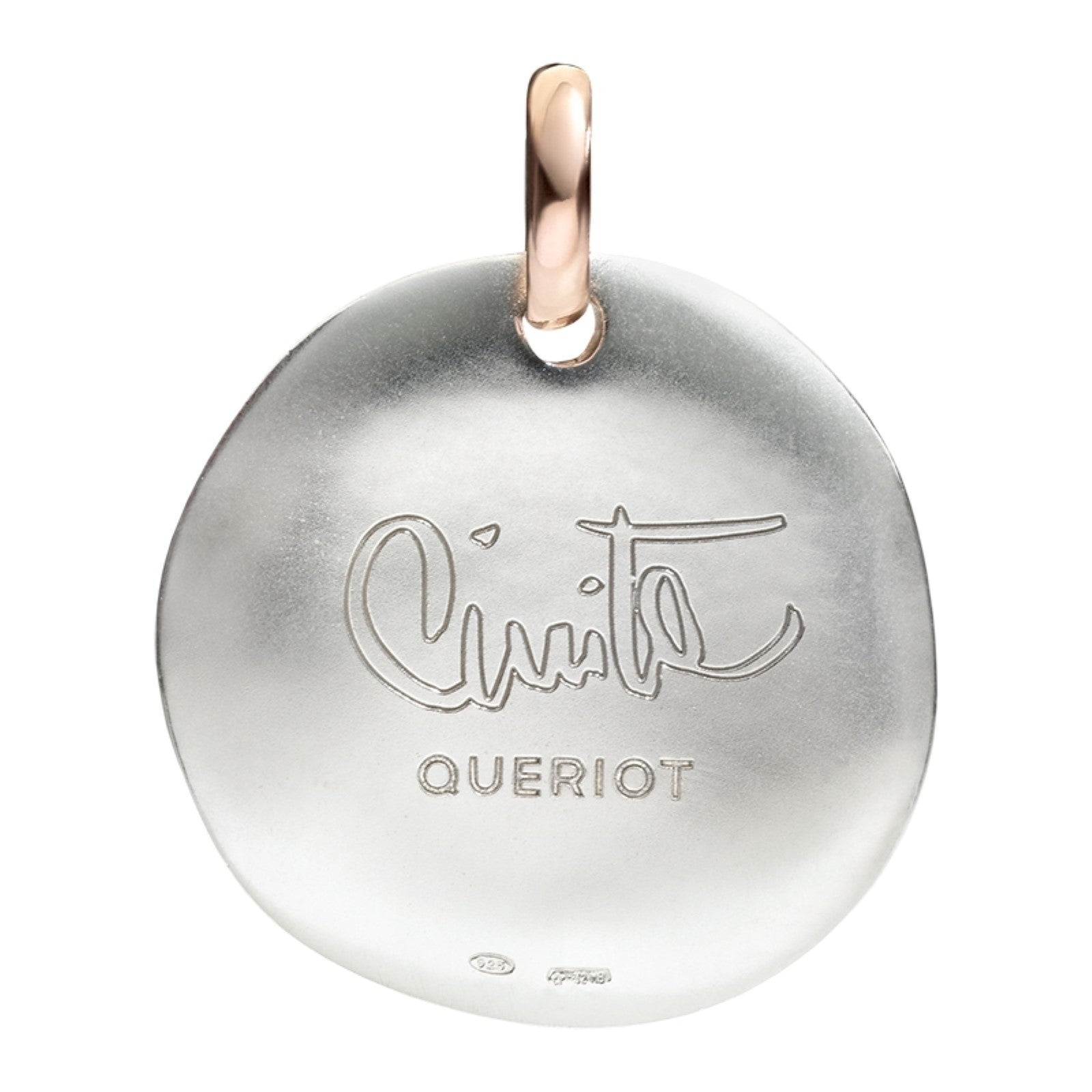 Queriot ciondolo moneta grande Abbraciami argento 925 oro 9kt F16A03M1358 - Gioielleria Capodagli