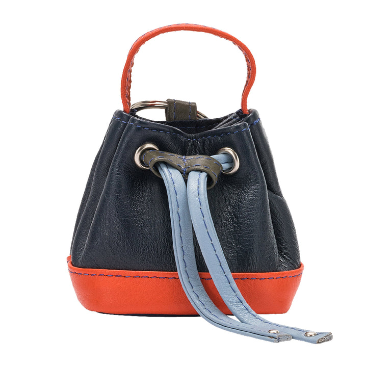 DUDU Keychain Colored Leather Buckets with Drawstring 2 Rings and Key Hook