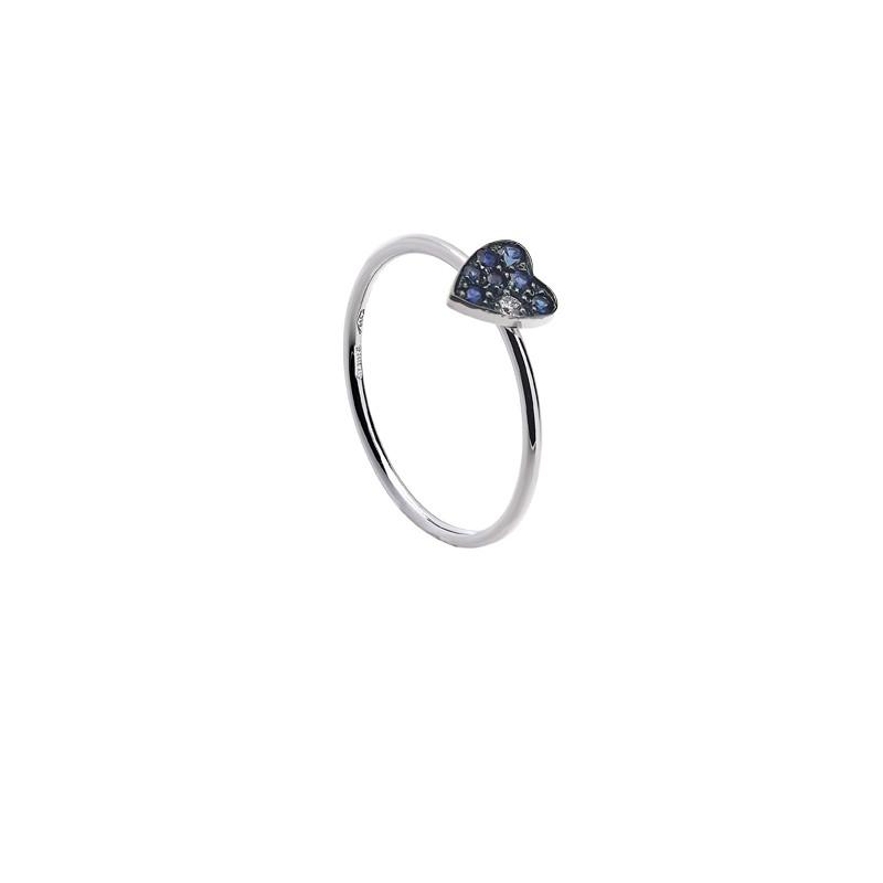 Sidalo anello a cuore oro bianco 18kt 1,30g zaffiri 0,08ct diamante 0,02ct M 4722 AZ - Gioielleria Capodagli