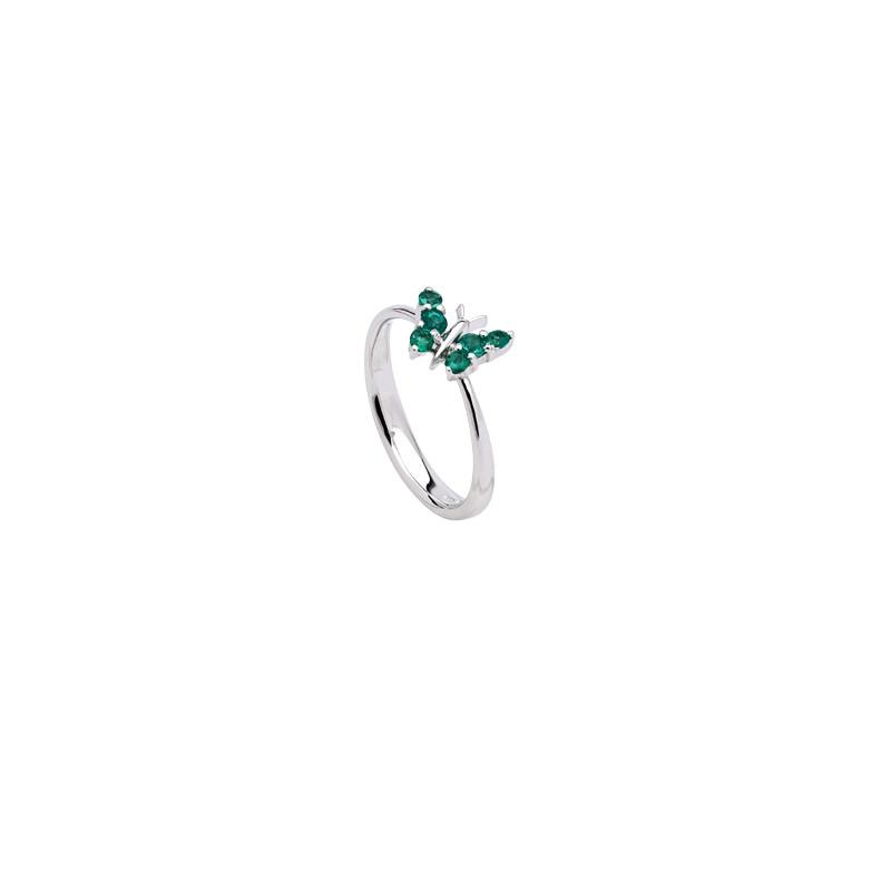 Sidalo anello a farfalla oro bianco 18kt 3,10g smeraldi 0,24ct M 4675 AS - Gioielleria Capodagli