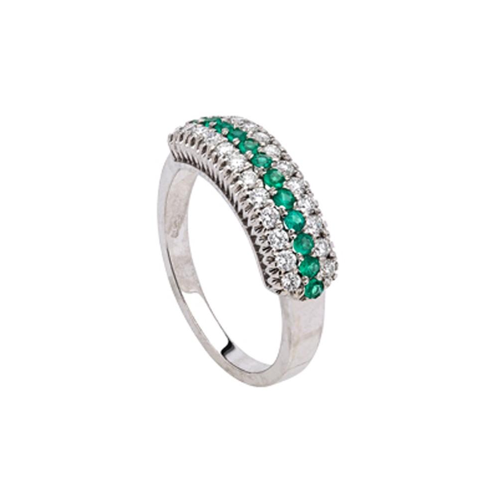 Sidalo anello a fascia oro bianco 18kt 4,20g diamanti 0,44ct smeraldi 0,21ct M 163 AS - Gioielleria Capodagli