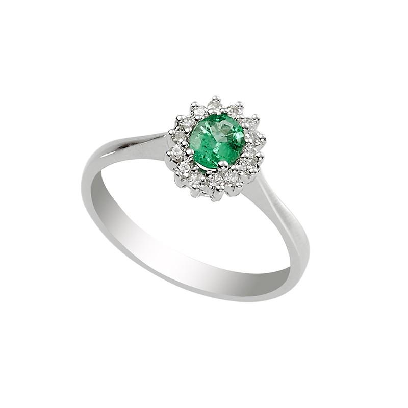 Sidalo anello a fiore oro bianco 18kt 2,90g diamanti 0,15ct smeraldo 0,30ct M 4665 AS - Gioielleria Capodagli