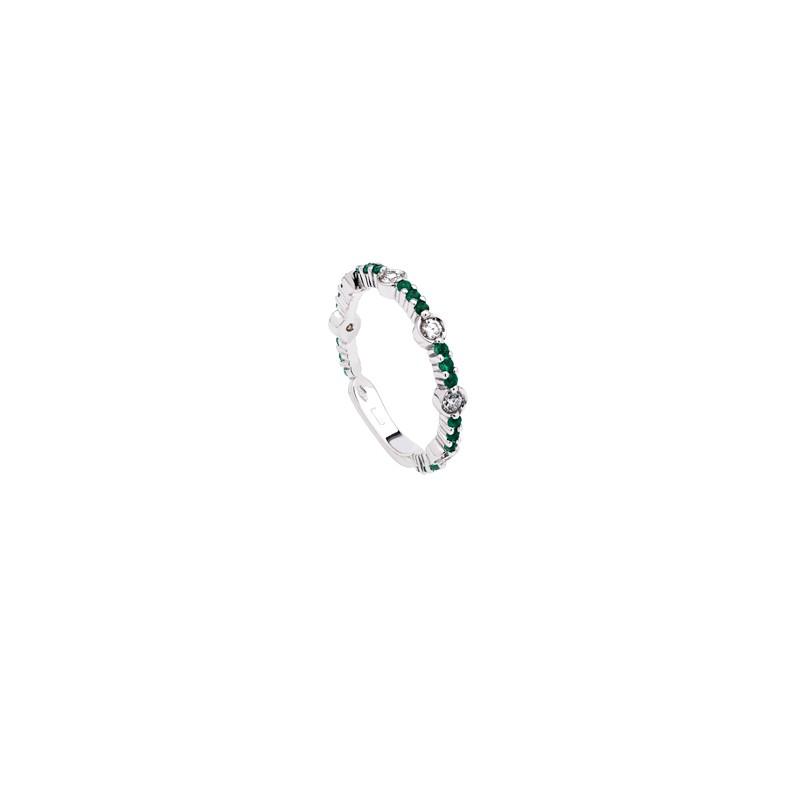 Sidalo anello fedina girodito eternity oro bianco 18kt 2,70g diamanti 0,22ct smeraldi 0,26ct M 3925 AS - Gioielleria Capodagli