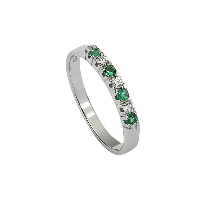 Sidalo anello fedina oro bianco 18kt 2,40g diamanti 0,09ct smeraldi 0,12ct M 1279 3 AS - Gioielleria Capodagli