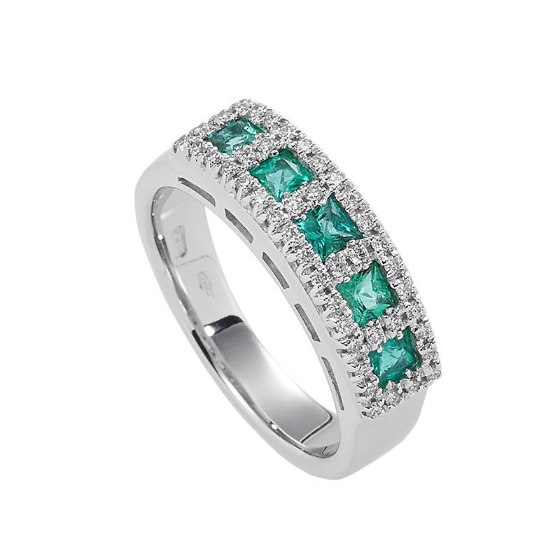 Sidalo anello fedina oro bianco 18kt 2,70g smeraldi 0,55ct diamanti 0,26ct M 4145 AS - Gioielleria Capodagli