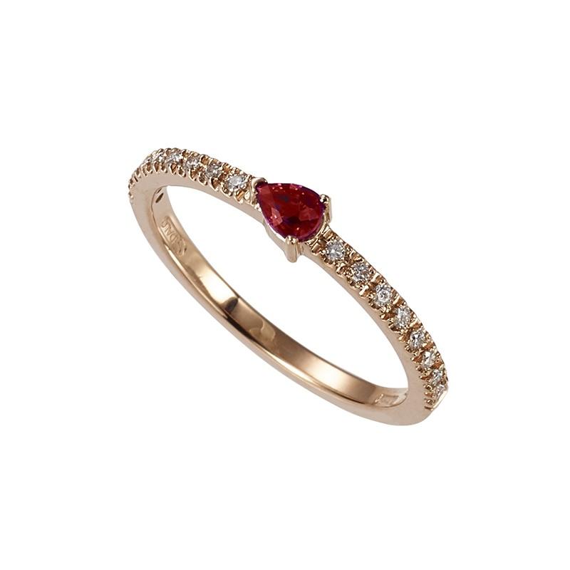 Sidalo anello fedina oro rosa 18kt 2,50g diamanti 0,11ct rubino a goccia 0,17ct 103 M 628 ARGOC - Gioielleria Capodagli