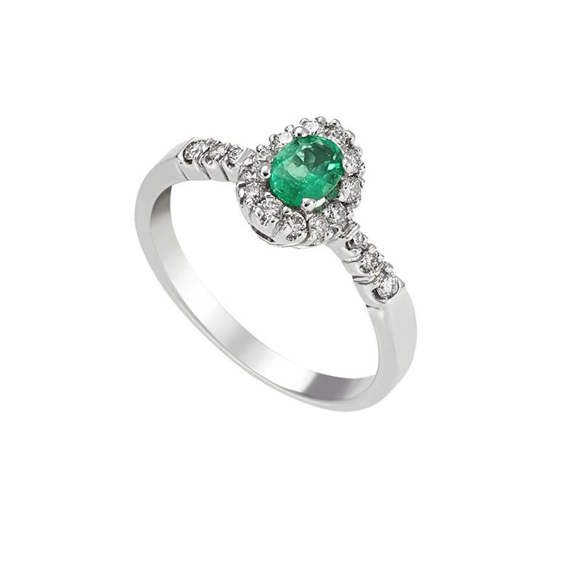 Sidalo anello oro bianco 18kt 3,70g diamanti 0,26ct smeraldo 0,26ct M 3294 AS - Gioielleria Capodagli