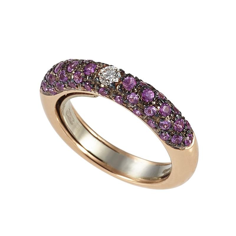 Sidalo anello oro rosa 18kt 7,20g diamante 0,09ct zaffiri viola 0,84ct 103 M 1193 AZR - Gioielleria Capodagli