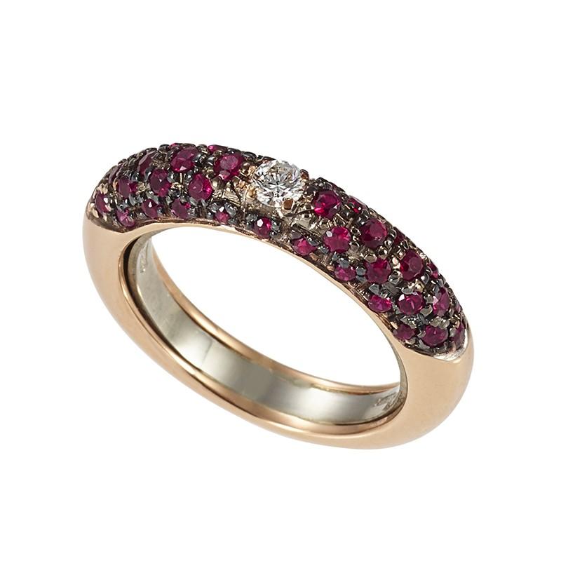 Sidalo anello oro rosa 18kt 7,30g diamante 0,09ct rubini 0,81ct 103 M 1193 AR - Gioielleria Capodagli