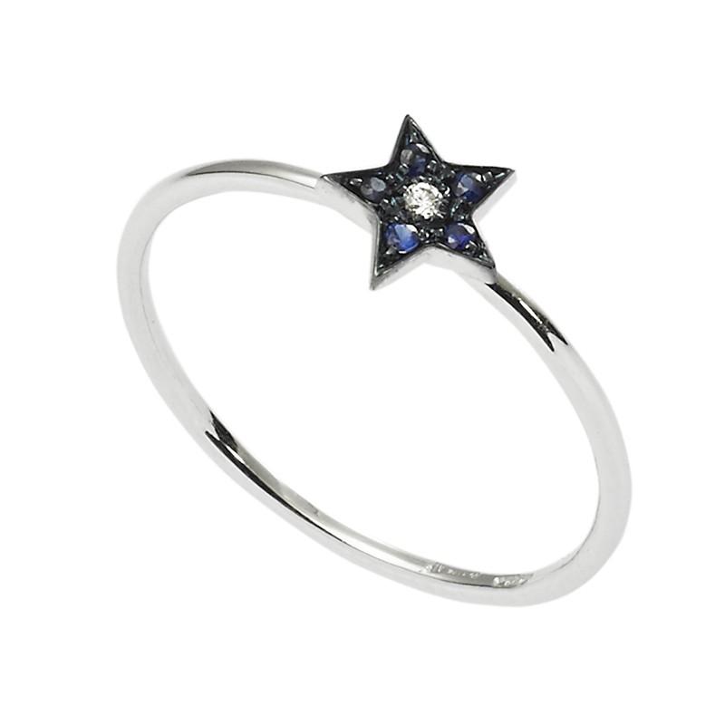 Sidalo anello stella oro bianco 18kt 1,20g zaffiri 0,04ct diamante 0,01ct M 4724 AZ - Gioielleria Capodagli