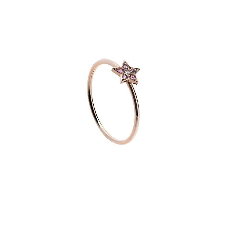 Sidalo anello stella oro rosa 18kt 1,10g zaffiri rosa 0,04ct diamante 0,01ct M 4724 AZR - Gioielleria Capodagli