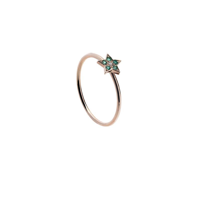 Sidalo anello stella oro rosa 18kt 1,20g smeraldi 0,03ct diamante 0,01ct M 4724 AS - Gioielleria Capodagli