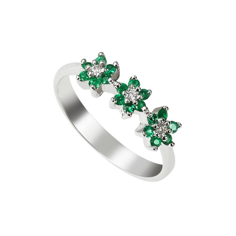 Sidalo anello trilogy fiori oro bianco 18kt 3,30g diamanti 0,06ct smeraldi 0,23ct M 2531 AS - Gioielleria Capodagli