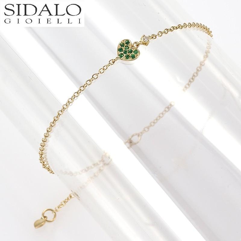 Sidalo bracciale con cuore in oro giallo smeraldi e brillante M 5148-S-BR - Gioielleria Capodagli